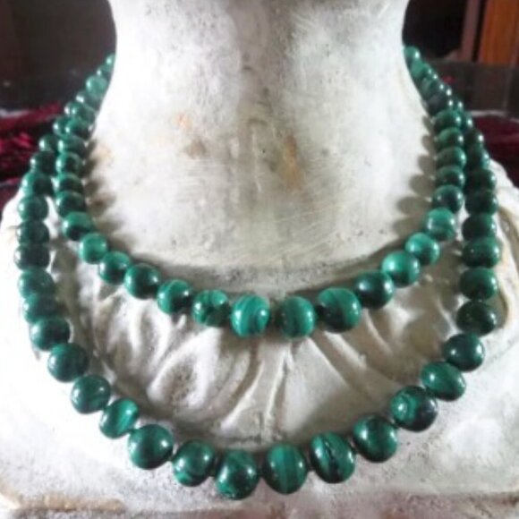 ALEXANDRA'S ACCENTS Artisan Malachite 19" Necklace Green Graduated Beads 16-7mm - Picture 6 of 6